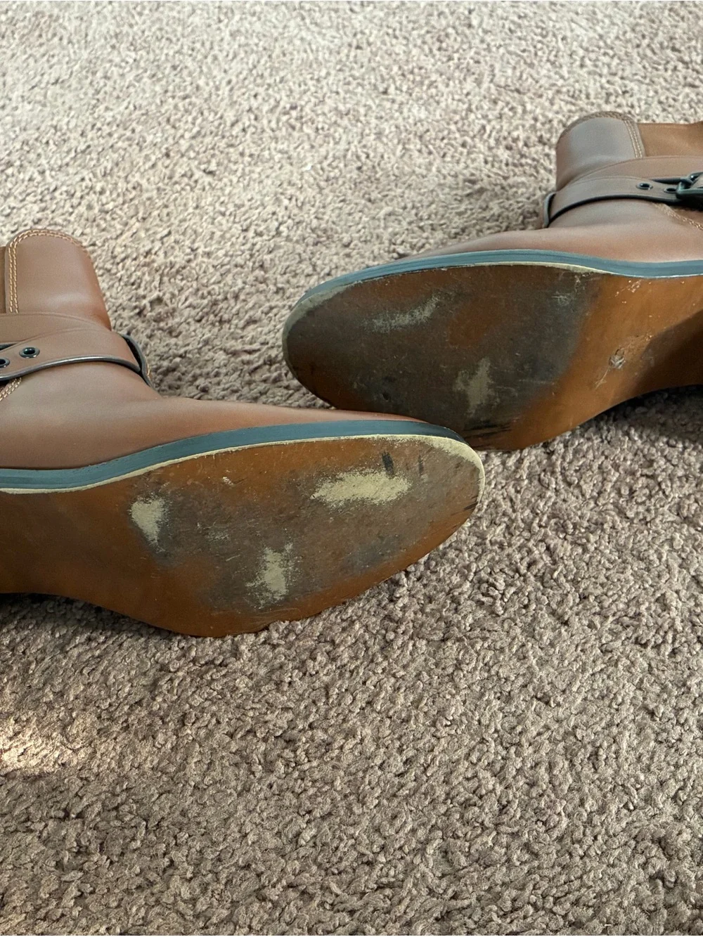 Coach Tan Leather Ankle Booties with Wrap Strap and Buckle